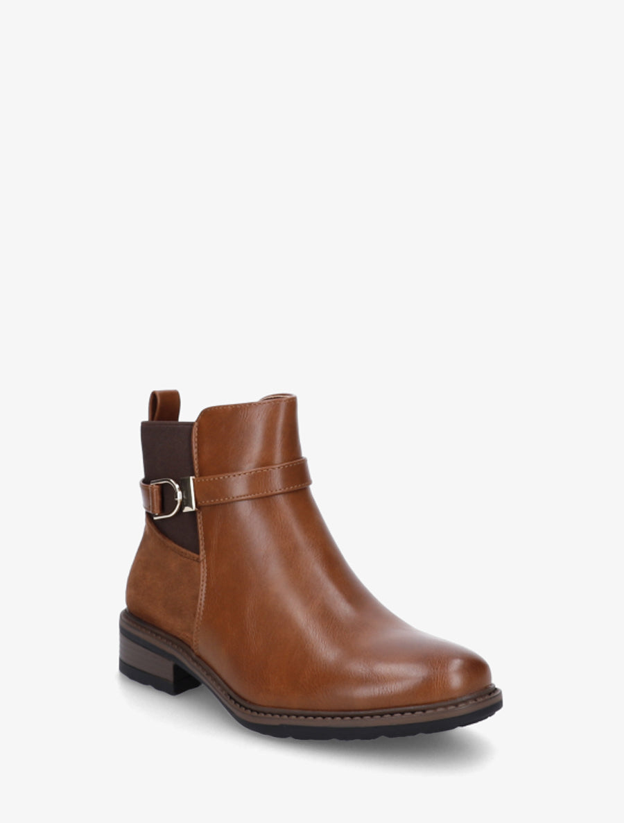 Bottines élastiquées bimatière à boucle métallique - Camel - 2