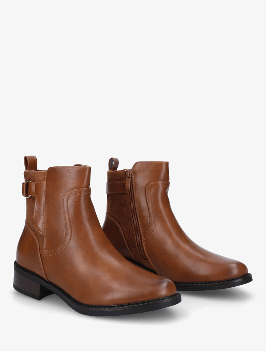 Bottines en simili et suédine - Camel - 4