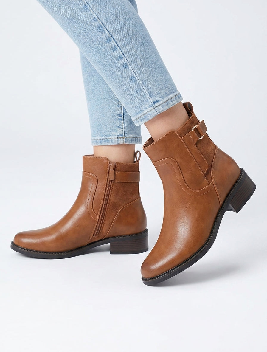 Bottines en simili et suédine - Camel