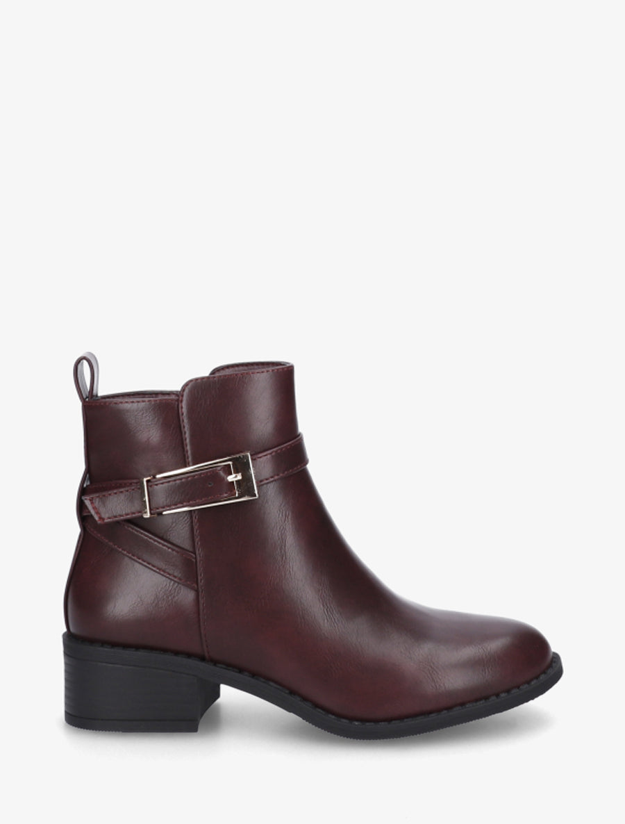 Bottines en simili à sangles - Lie de vin - 1