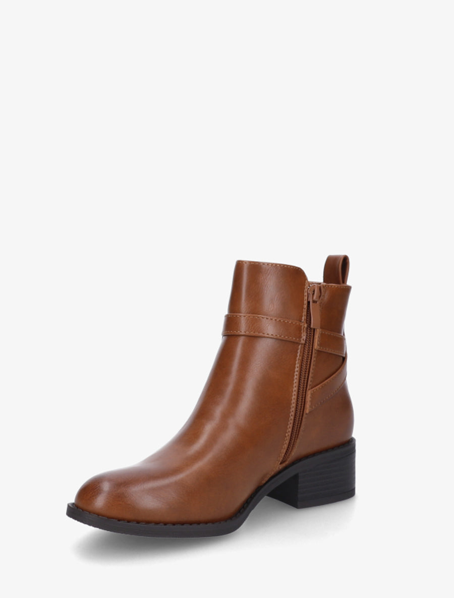 Bottines en simili à sangles - Camel - 3