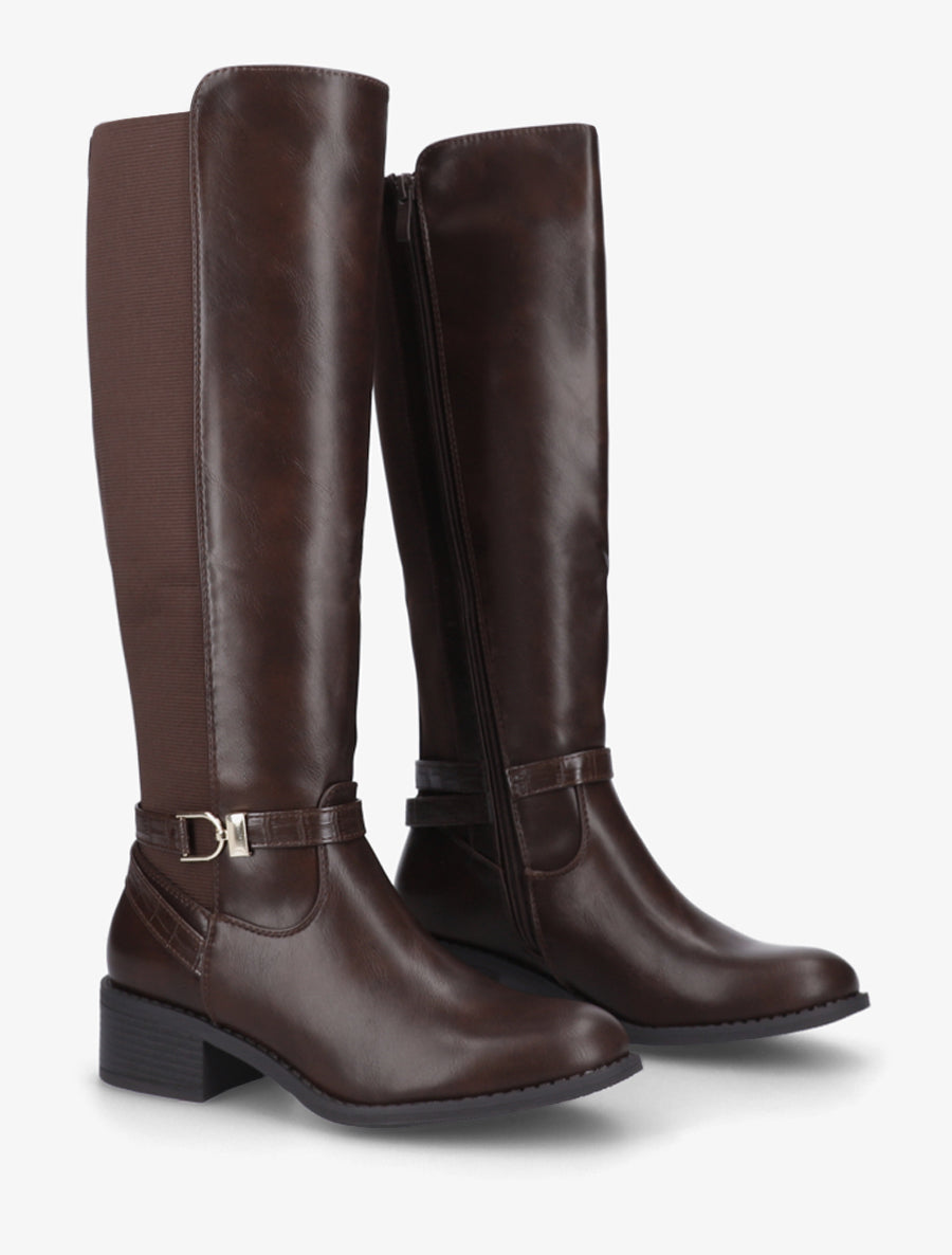 Bottes en simili style cavalière - Marron - 4