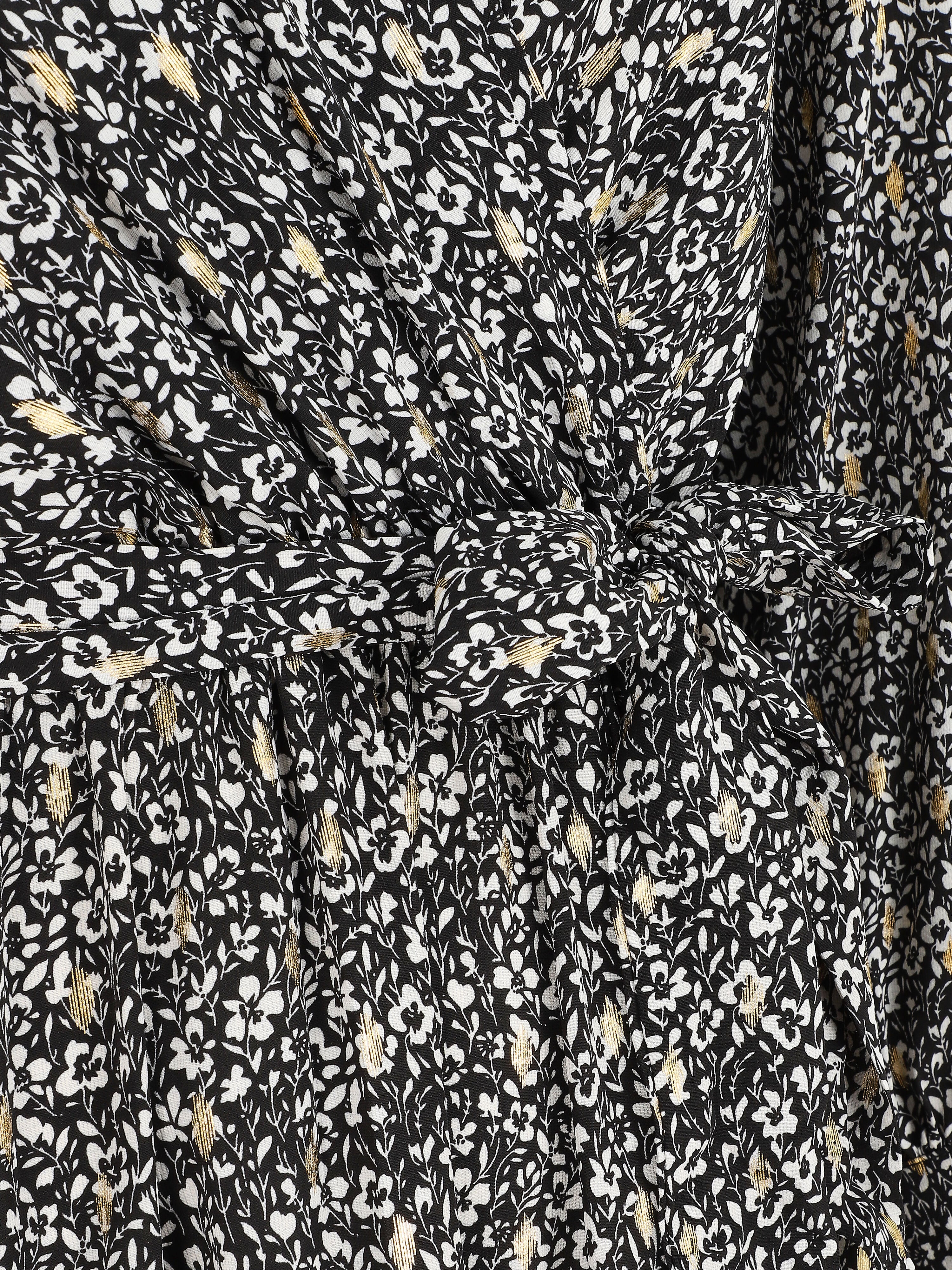 Robe mi-longue à petites fleurs - Noir - 3