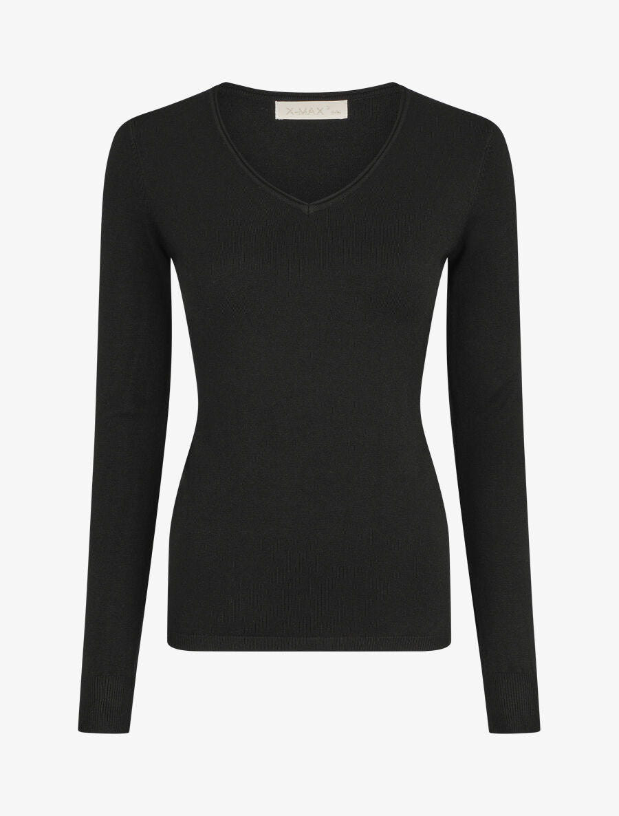 Pull fin en cachemire mélangée à col V - Noir - 1
