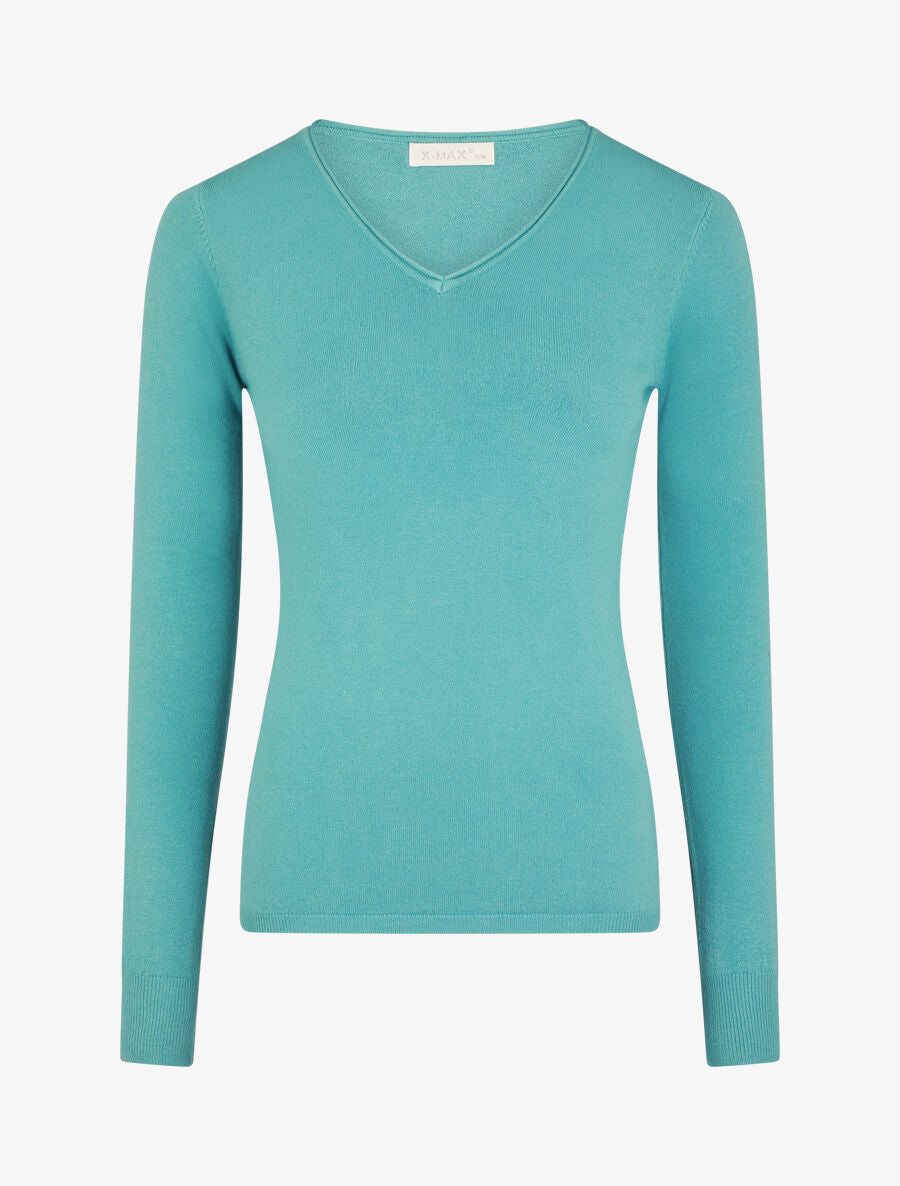 Pull fin en cachemire mélangée à col V - Vert d&