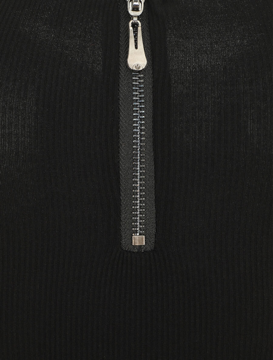Body uni côtelé à col zippé - Noir - 3