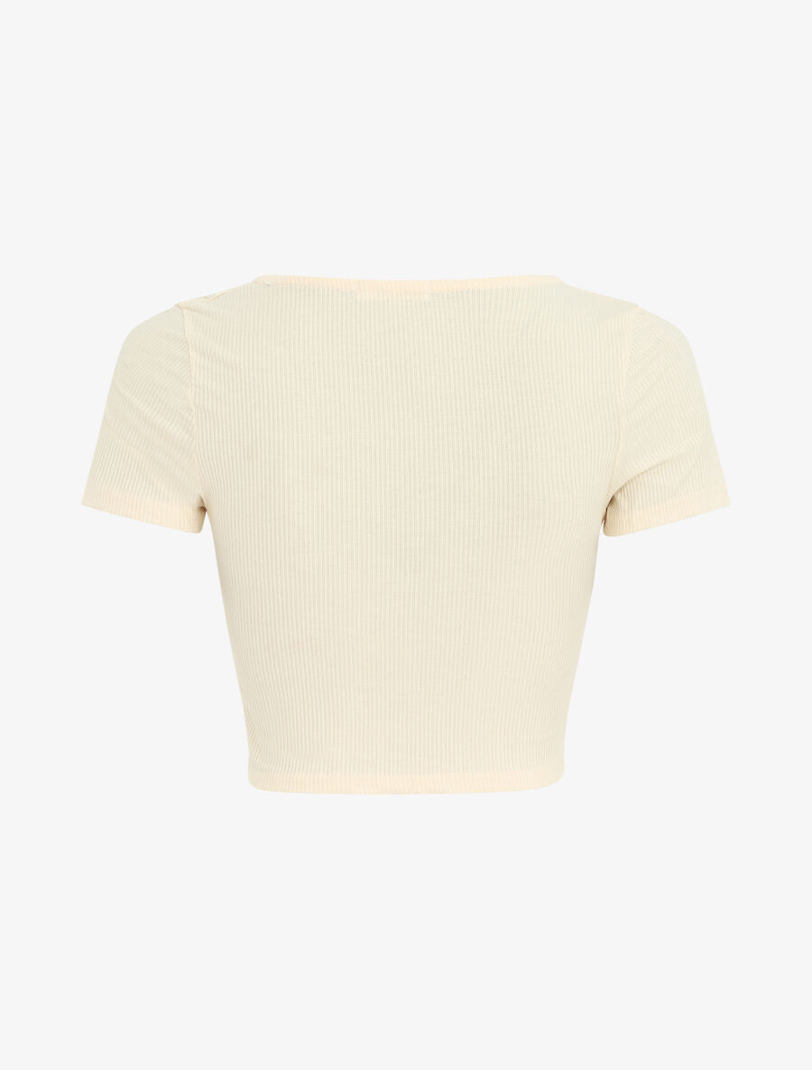 Crop top style corset manches courtes - Beige - 2
