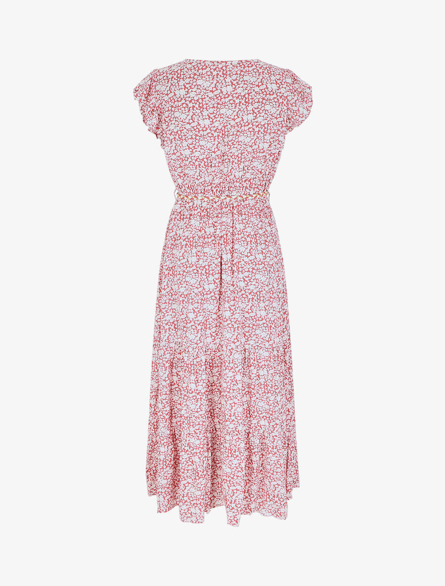Robe longue élastiquée à imprimé petites fleurs - Rouge - 2