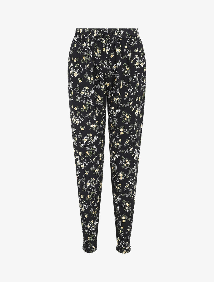 Pantalon style jogging imprimé petites fleurs - Noir - 5