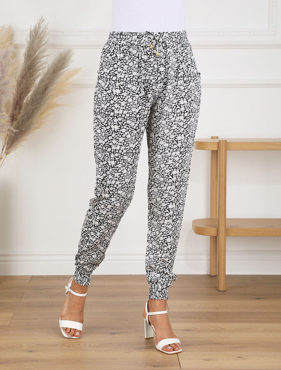 Pantalon style jogging imprimé floral - Marine - 4
