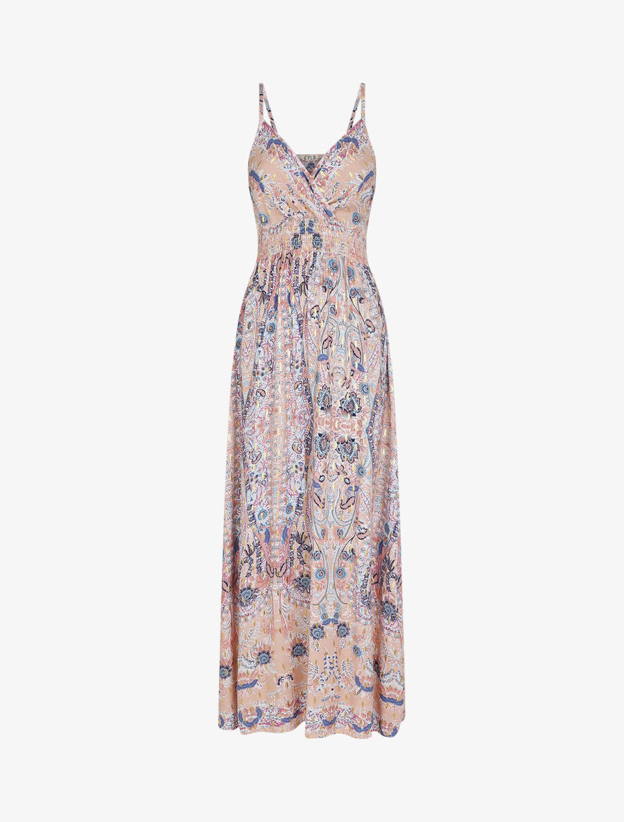 Robe longue fleurie et irisée - Rose - 1
