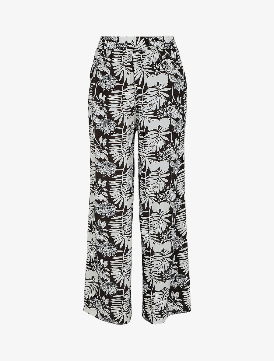 Pantalon ample à motif tropical - Noir - 2