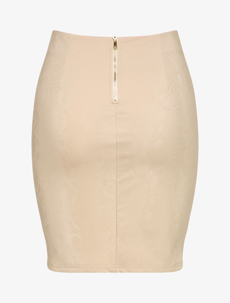 Jupe en simili effet python - Beige - 2