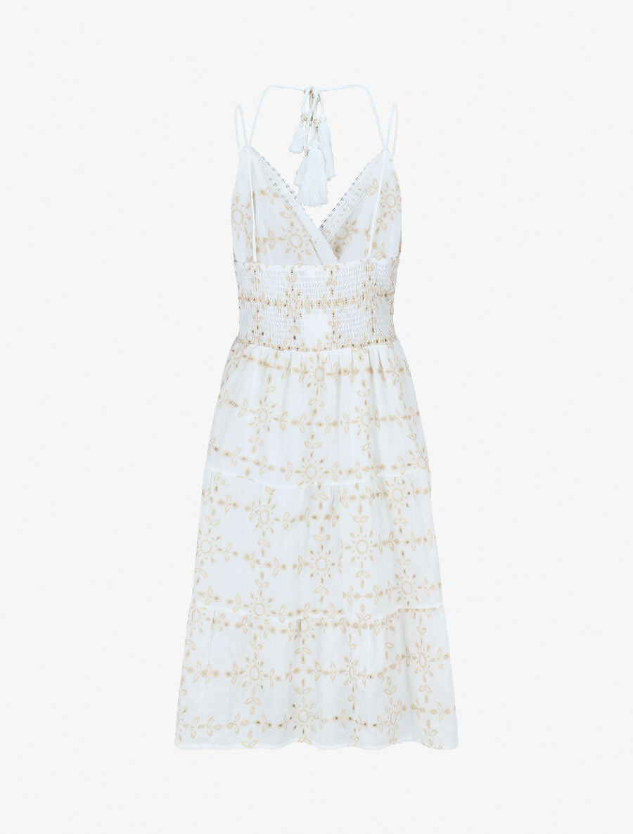 Robe avec broderies et pampilles ornées de perles et strass - Crème - 2