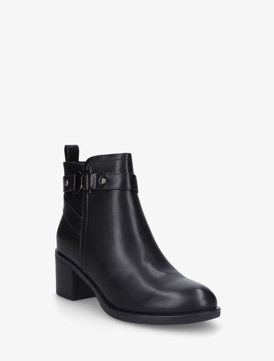 Bottines unies à talon en simili - Noir - 2