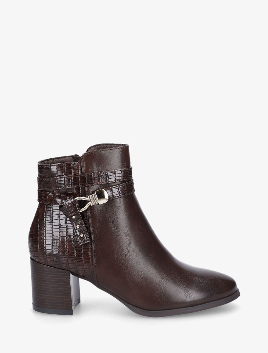 Bottines effet reptile à boucle - Marron - 2