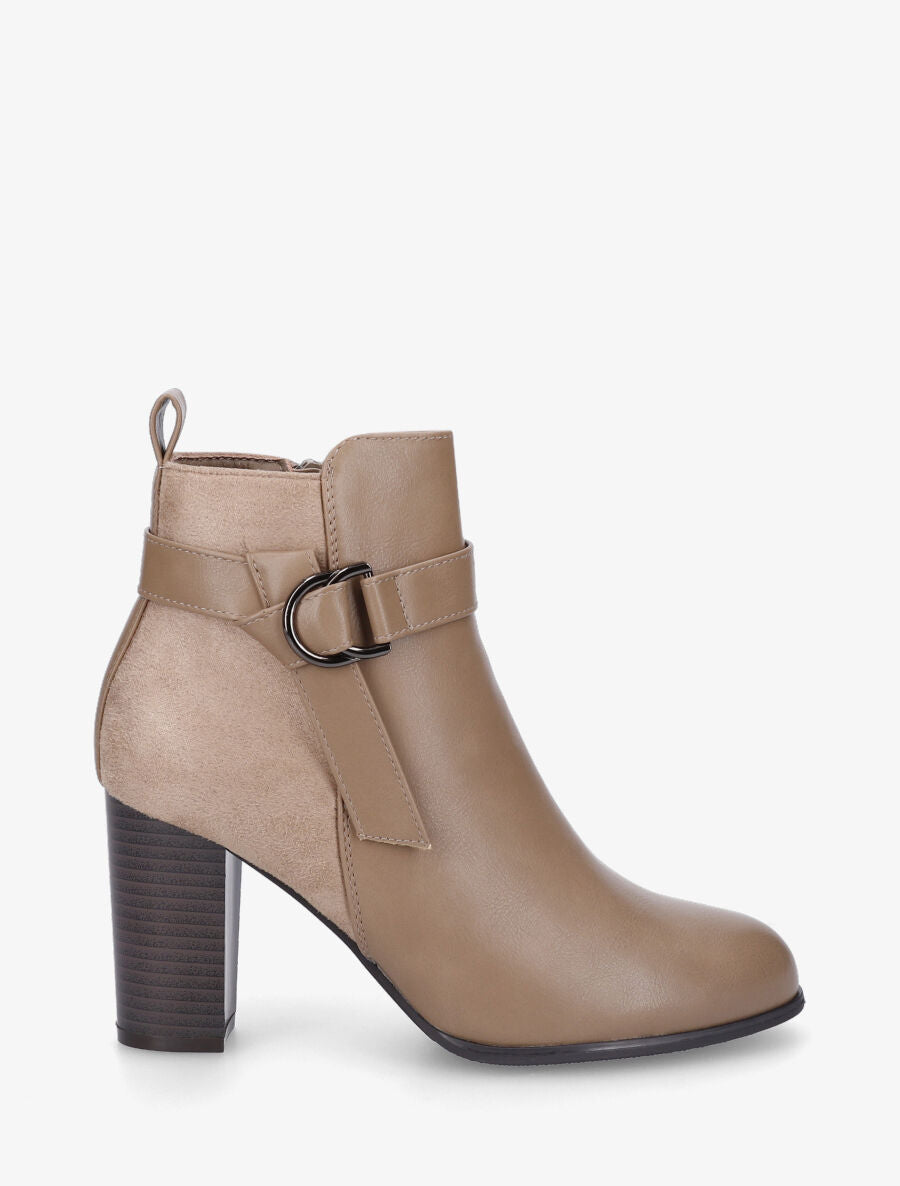 Bottines bimatière à talon - Taupe - 1