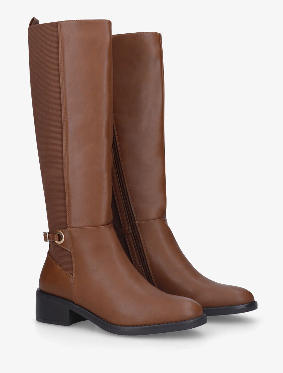 Bottes unies élastiquées sanglé - Camel - 4