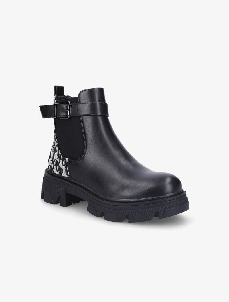 Bottines bi-matière à contrefort à détails brodés - Noir - 3