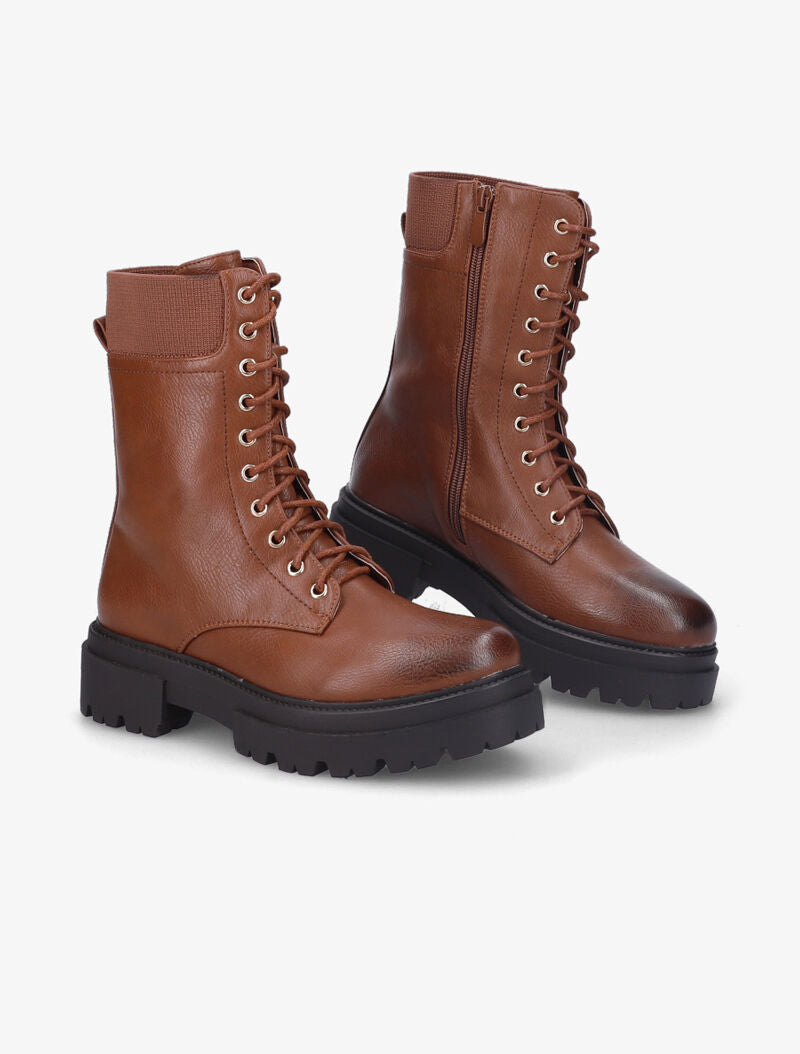 Bottines en simili à plateforme crantée - Camel - 1