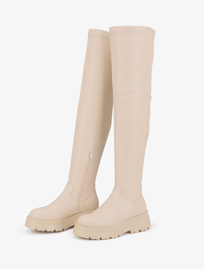 Cuissardes en simili à plateforme - Beige - 1