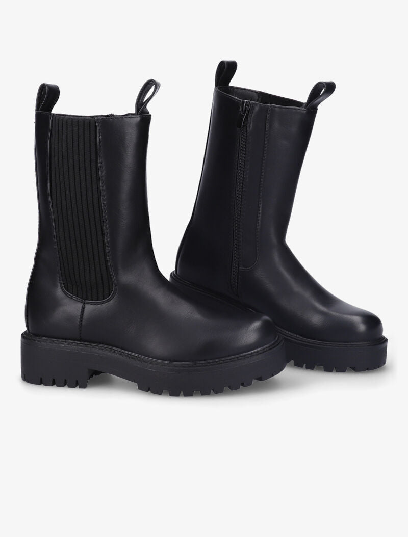 Bottines unies à côté en tissu élastiqué côtelé - Noir - 1