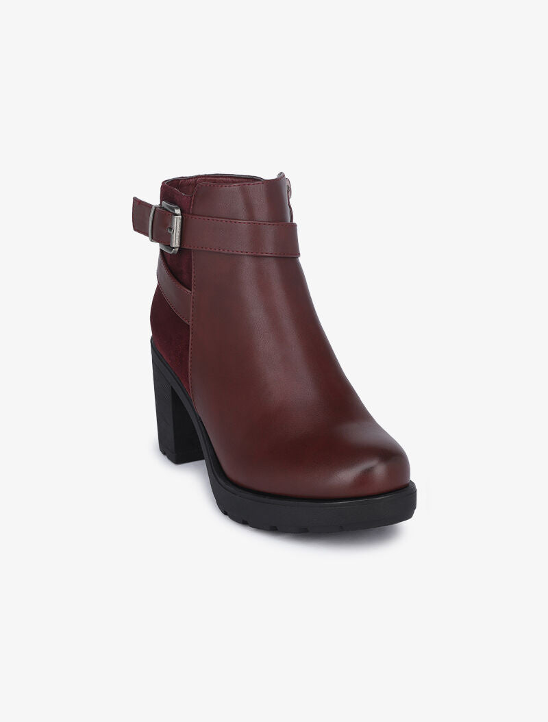 Bottines bi matière à talons - Bordeaux - 3