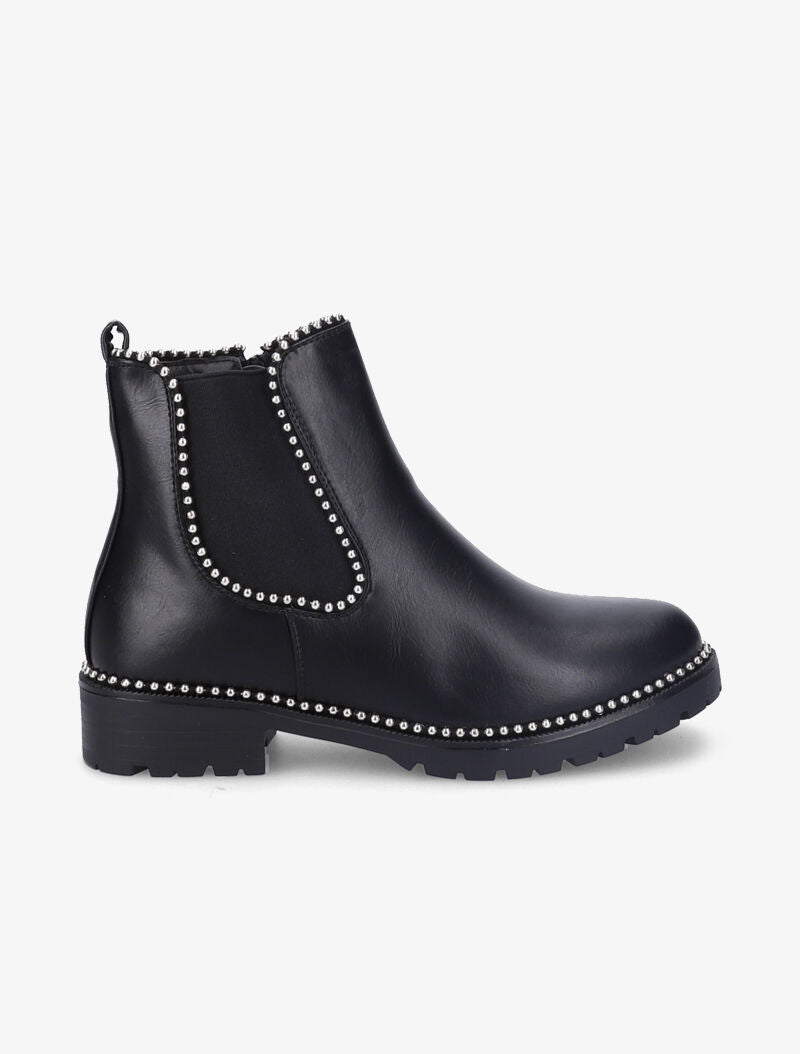 Bottines à bords à clous argentés - Noir - 2
