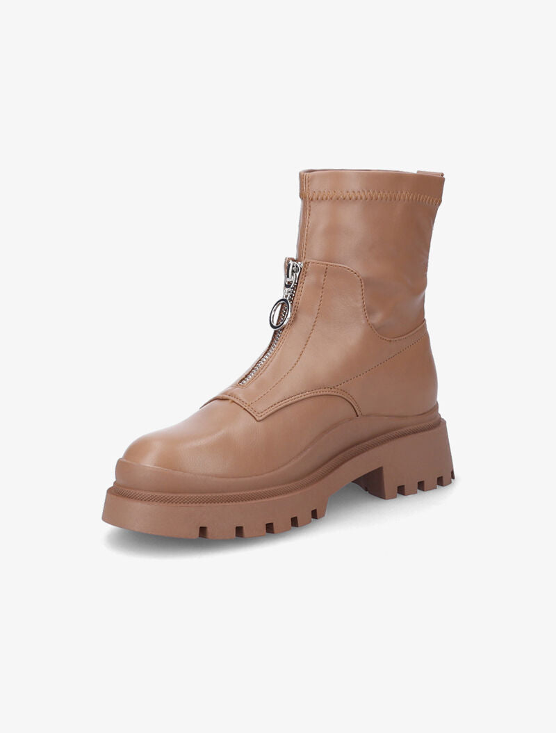 Bottines en simili à zip - Camel - 4