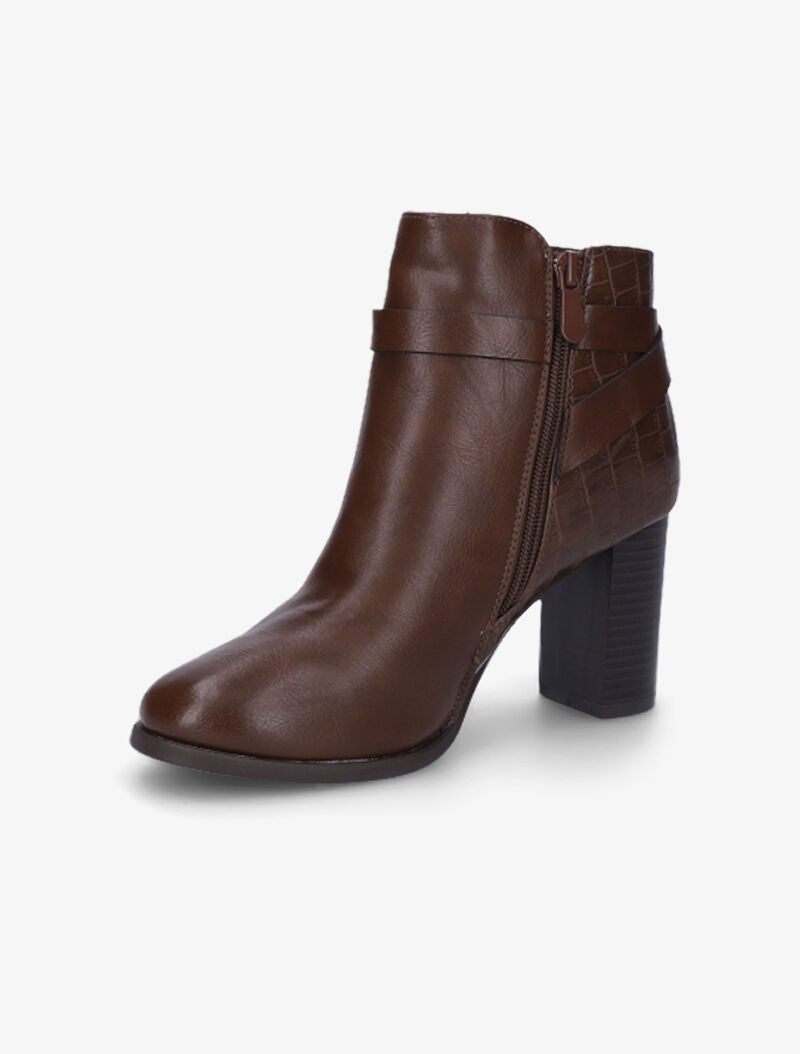 Bottines bi-matière à talon - Marron - 4