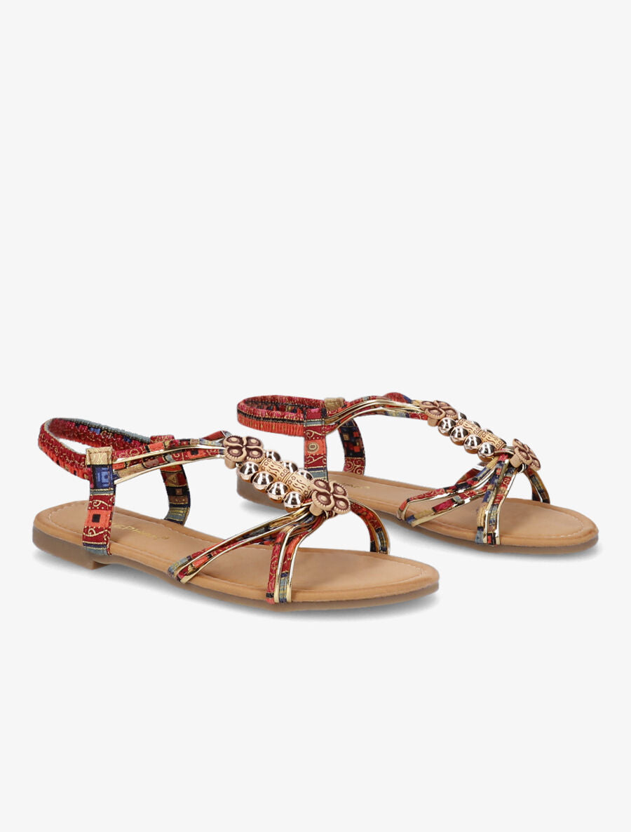 Nu-pieds imprimés à empiècements en bois - Bordeaux - 5