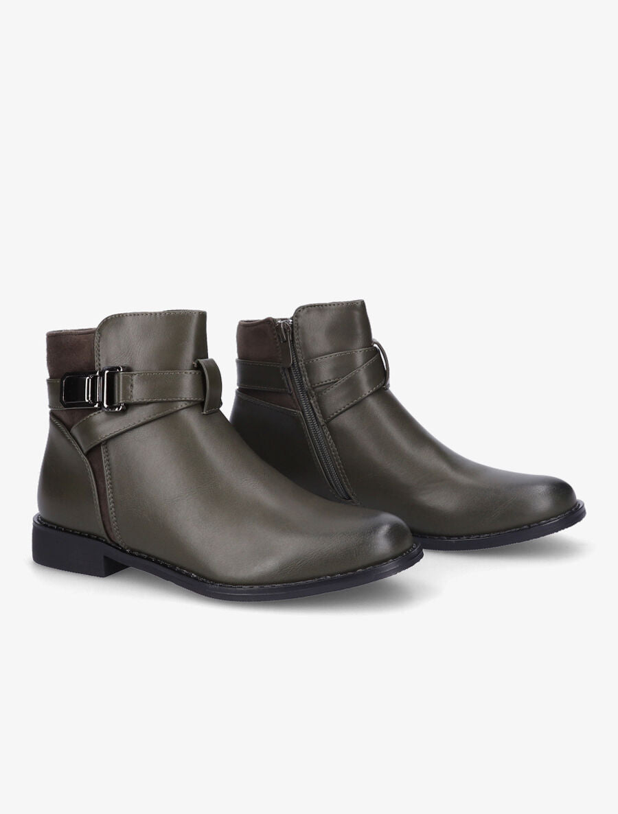 Boots bimatière et lanières croisées - Vert foncé - 4
