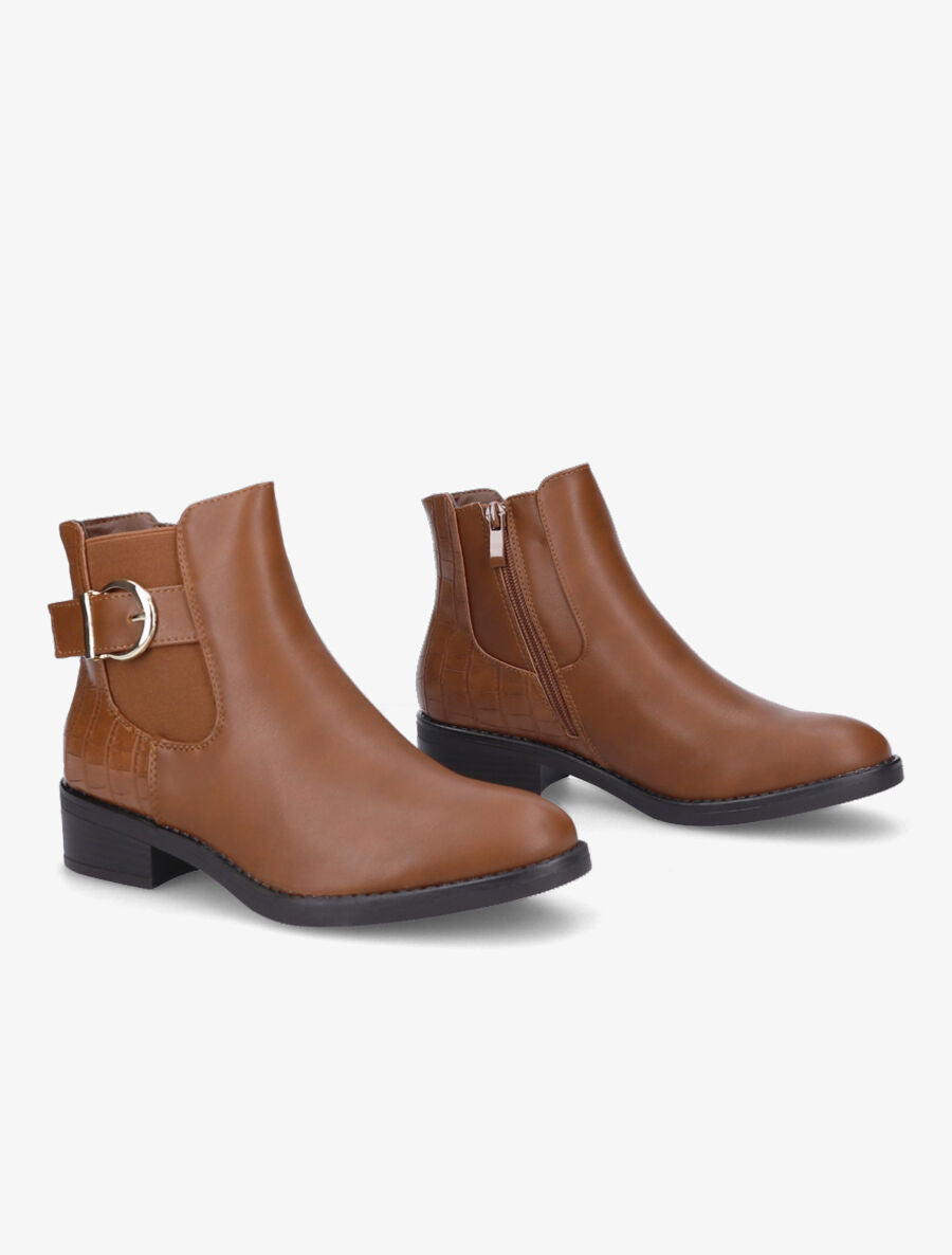 Bottines élastiquées à contrefort croco - Camel - 4