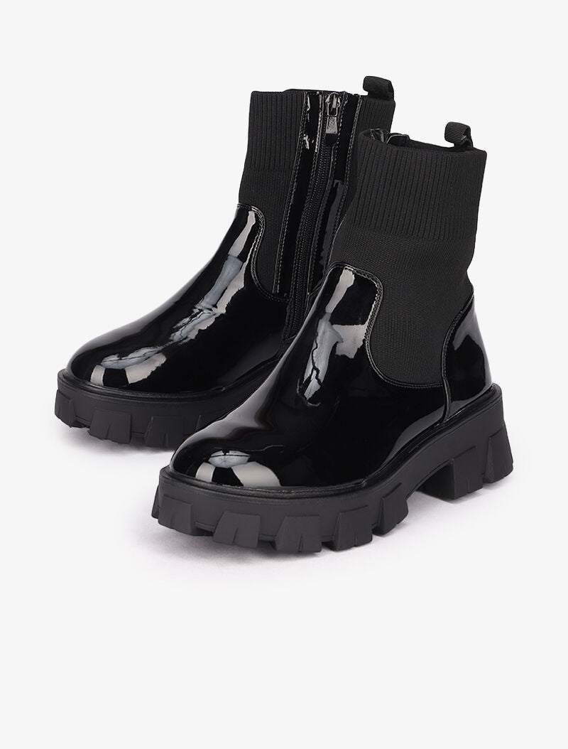 Bottines à semelles crantées vernies - Noir - 1