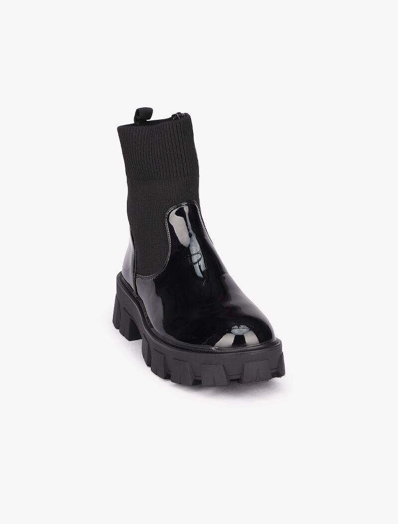 Bottines à semelles crantées vernies - Noir - 3