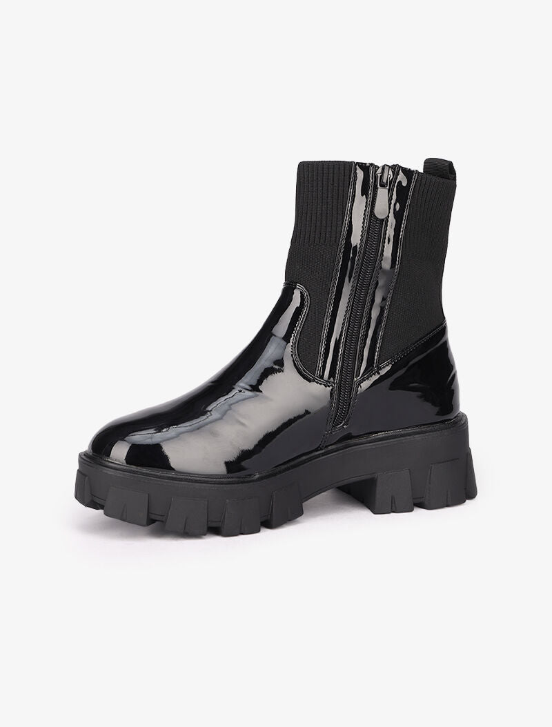 Bottines à semelles crantées vernies - Noir - 4