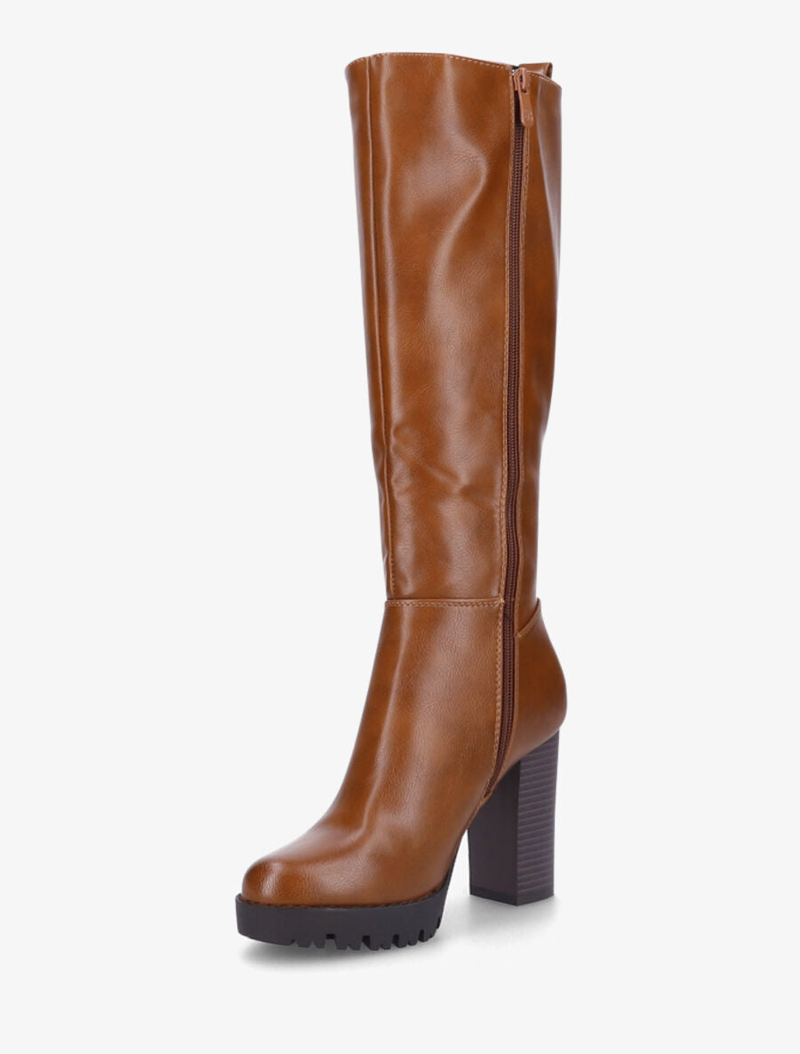 Bottes élastiquées à talon haut - Camel - 3