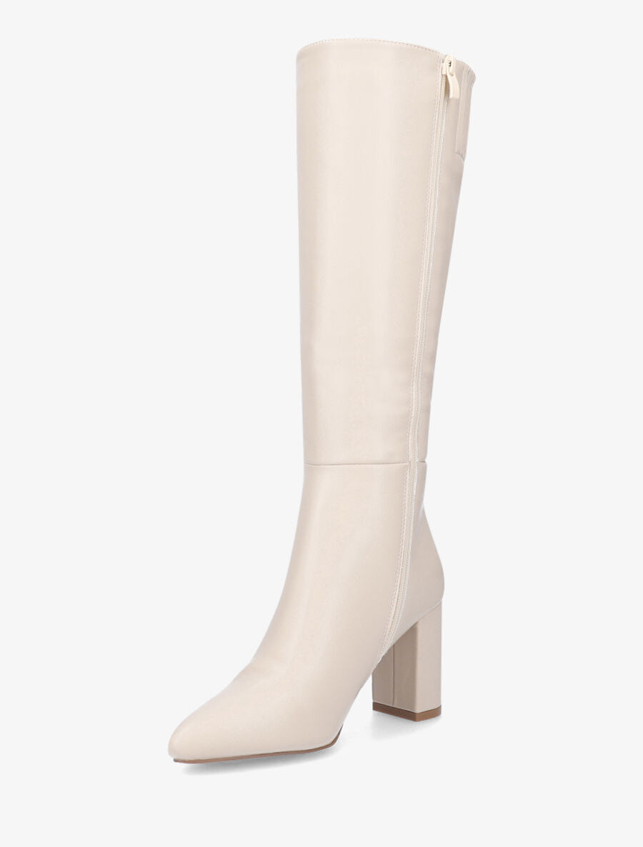 Bottes fourrées en simili à talon haut - Beige - 3