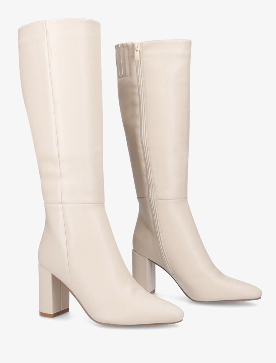 Bottes fourrées en simili à talon haut - Beige - 4