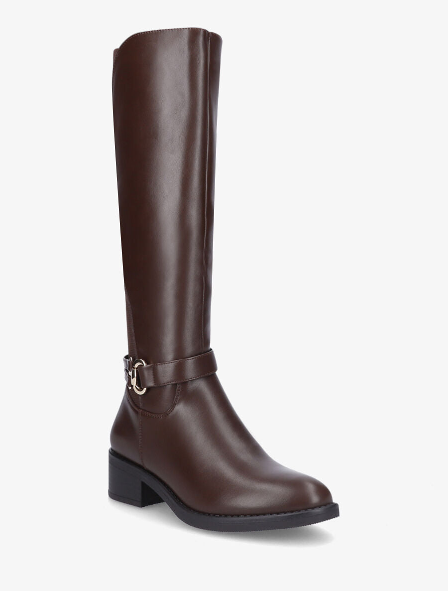 Bottes élastiquées en simili à talon - Marron - 2