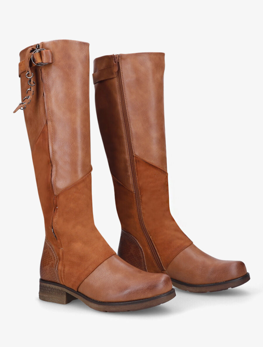 Bottes bi-matière à talon stylisé - Camel - 4