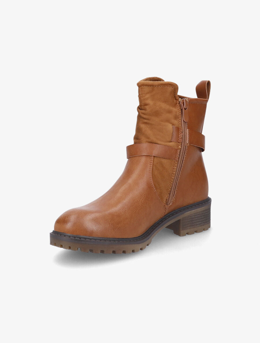 Bottines en simili et en suédine - Camel - 3