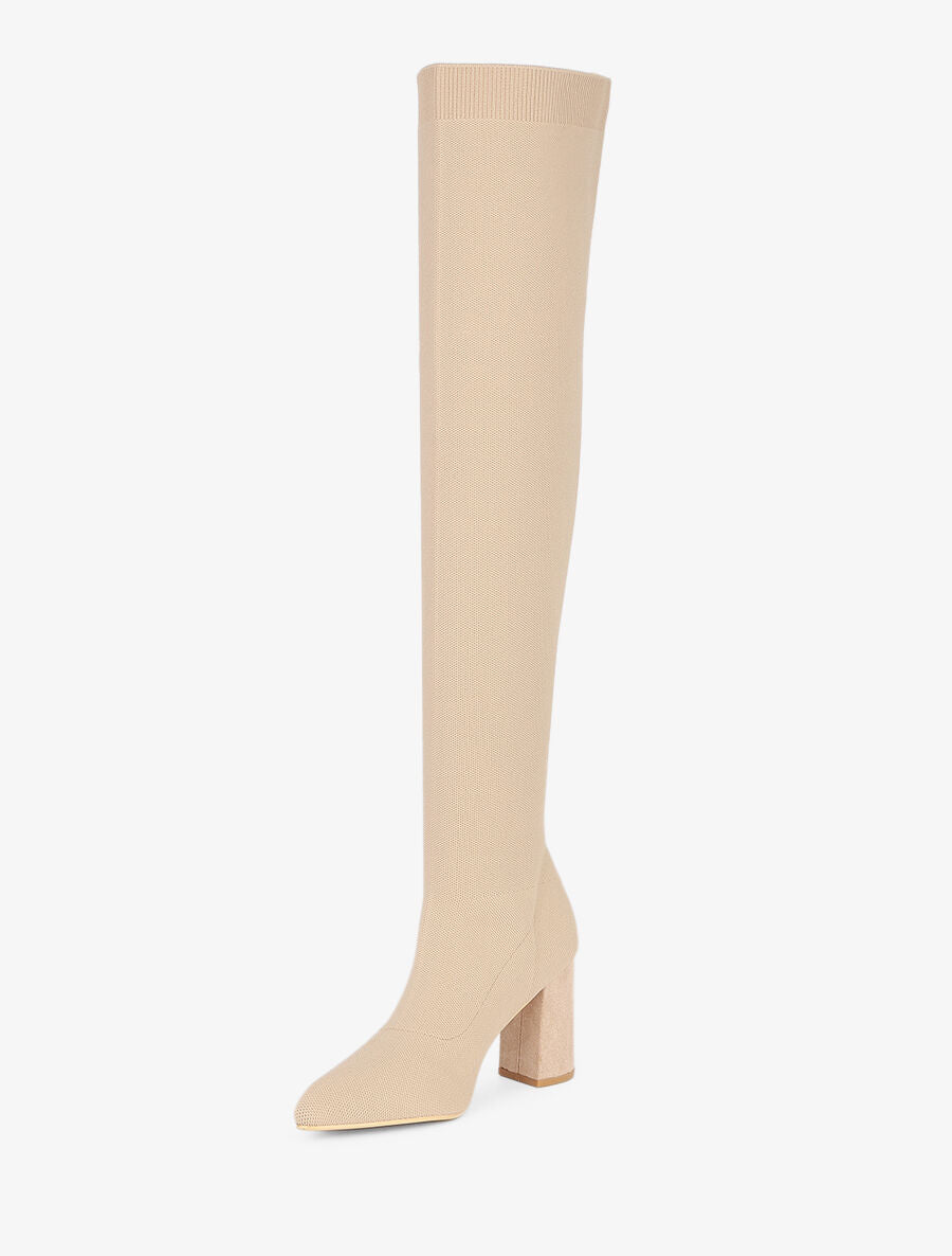 Cuissardes en maille et talon haut - Beige - 2