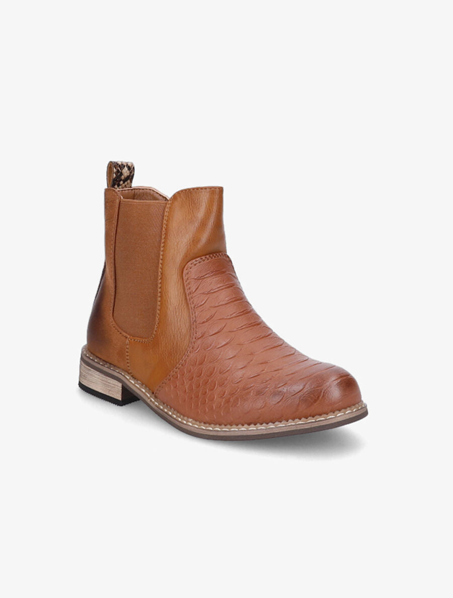 Bottines élastiquées effet python - Camel - 2