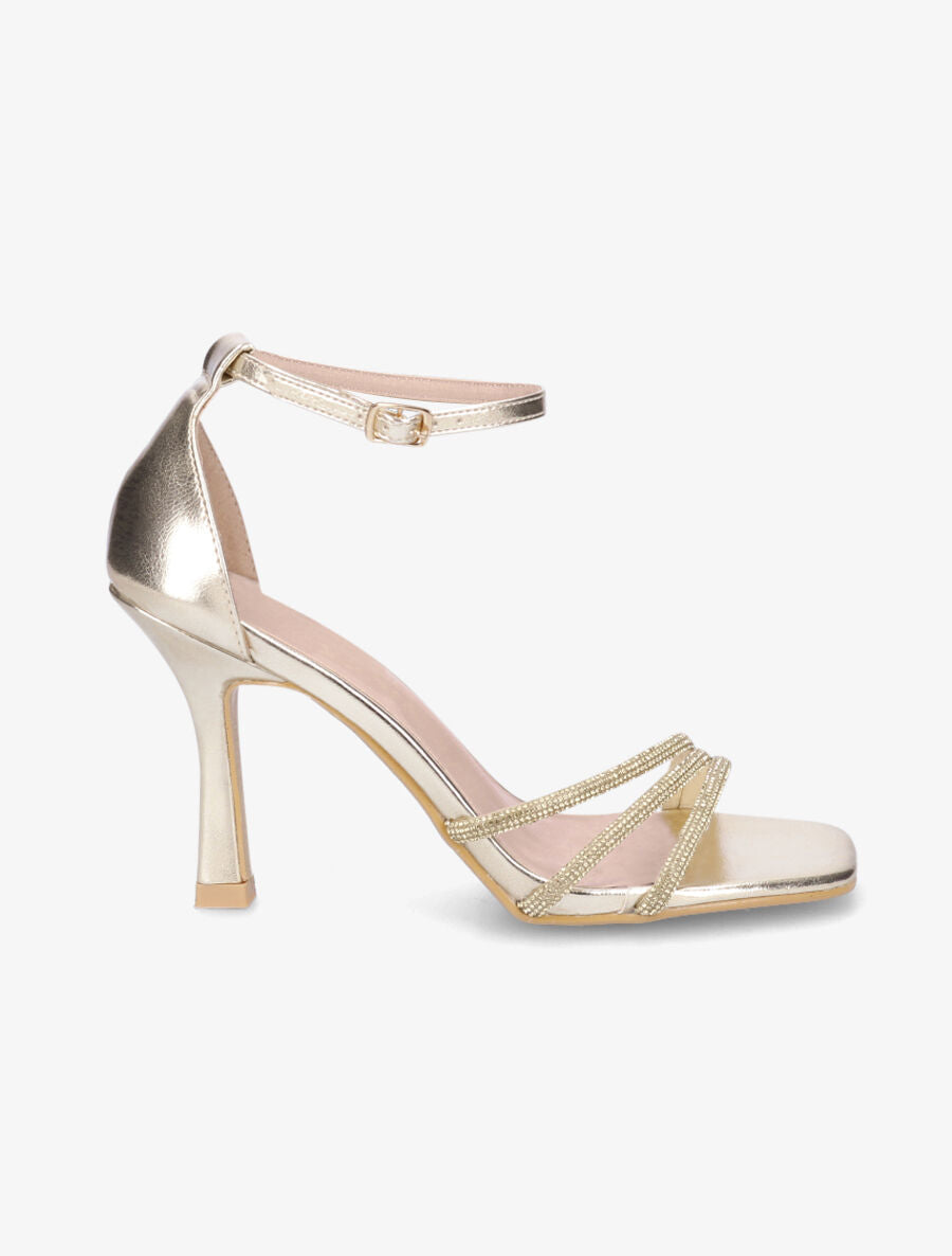 Sandales à talon aiguille et strass en simili - Or - 1