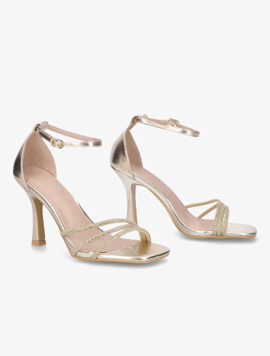 Sandales à talon aiguille et strass en simili - Or - 4