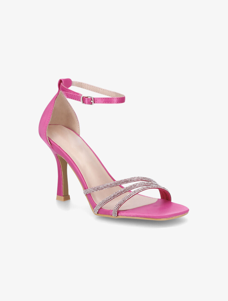 Sandales satinées à talon aiguille et strass - Fuschia - 2