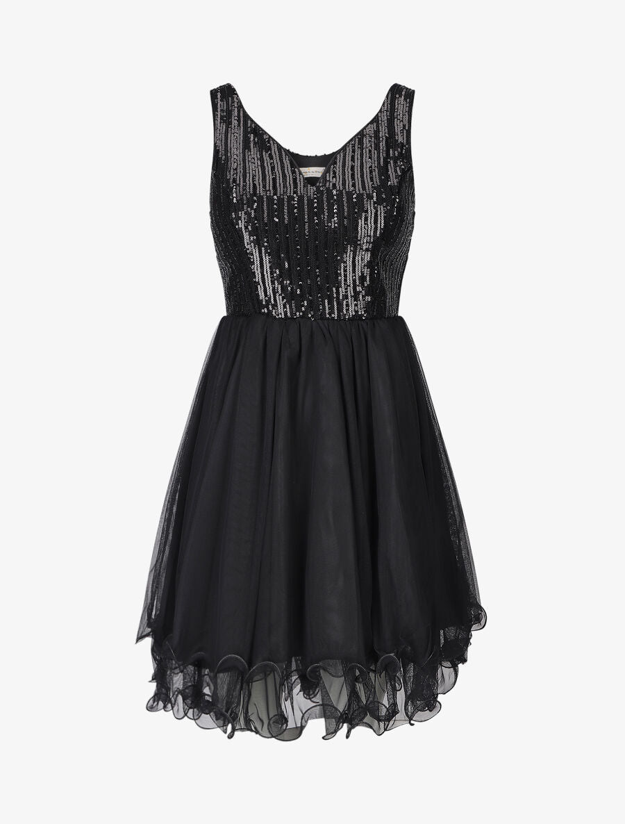 Robe sequins et volants - noir - 1