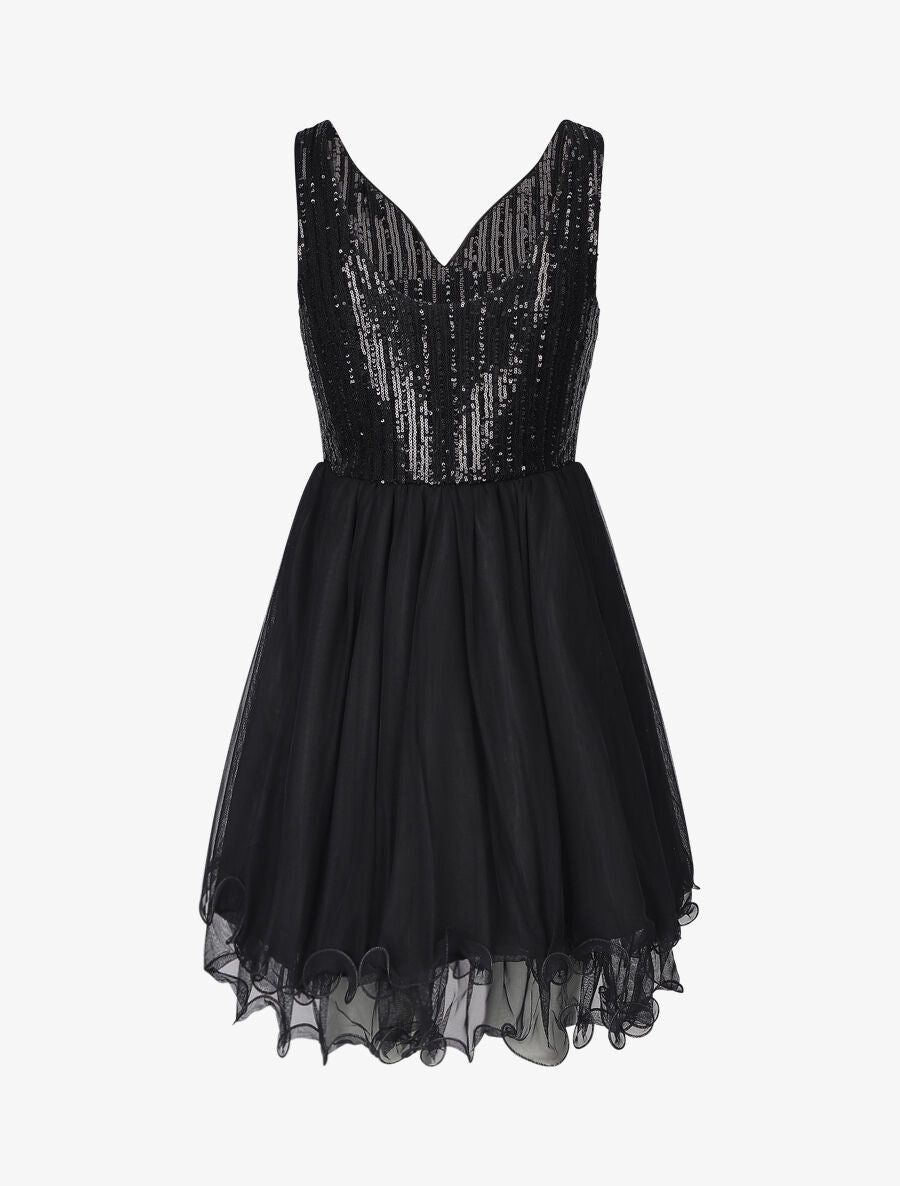 Robe sequins et volants - noir - 2