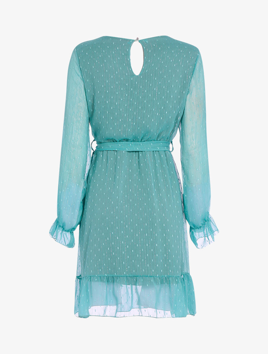 Robe basique à pois brodés - Turquoise - 2
